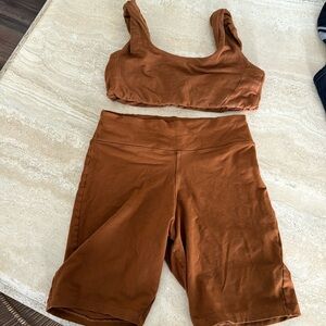 Burnt orange workout set from Bali small top medium bottom sports bra and shorts